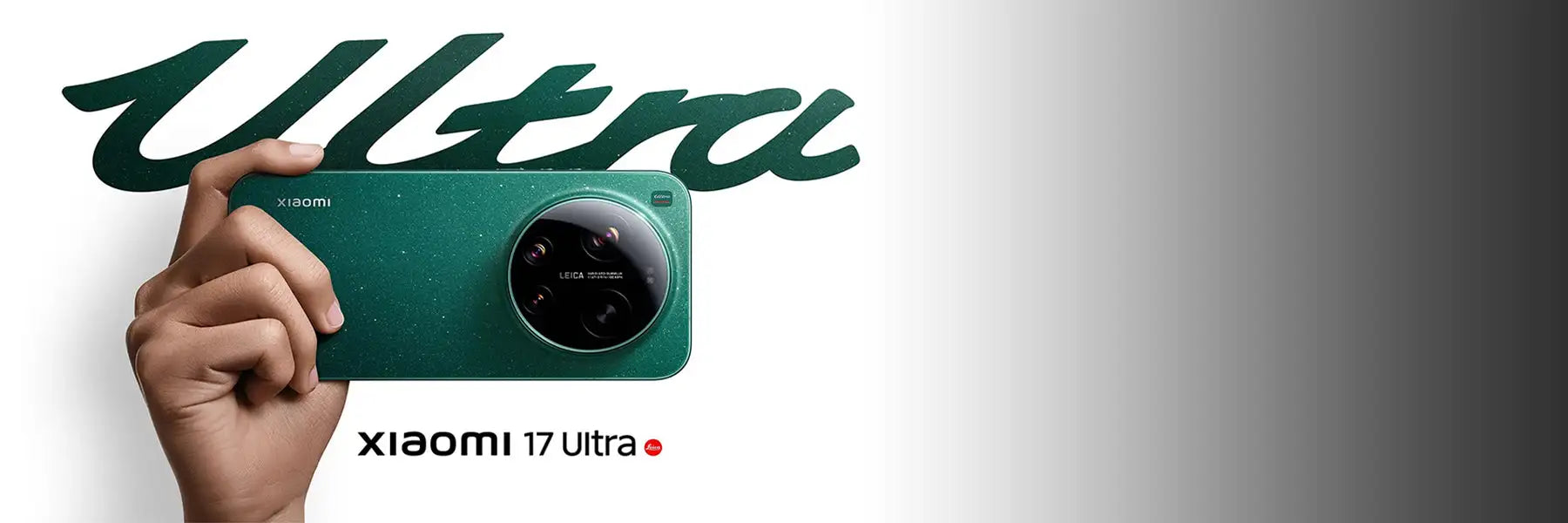 A sleek, emerald green xiaomi 17 ultra smartphone with a circular camera module housing multiple lenses.
