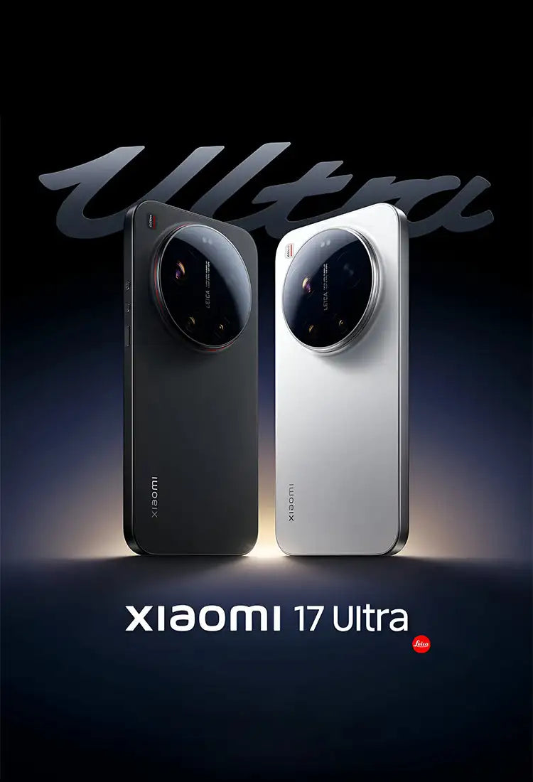 The xiaomi 17 ultra smartphones feature a sleek, premium design with one in matte black and the other in silver, both showcasing large circular camera modules.